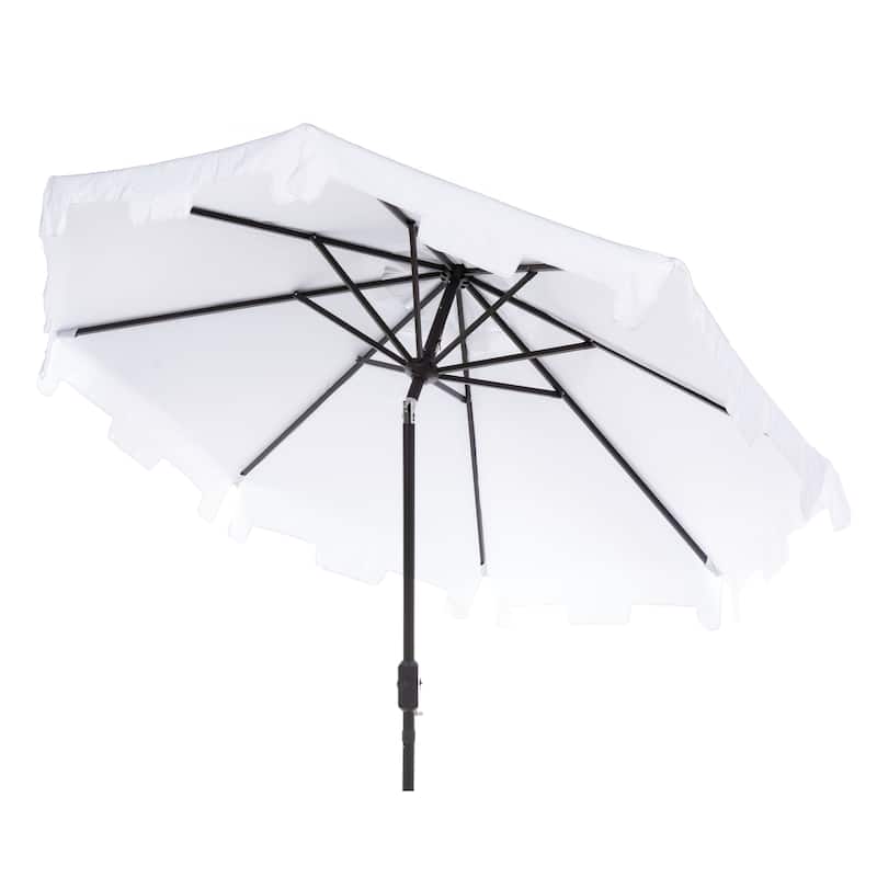 SAFAVIEH Sinica Aluminum Tilt And Crank 9-Foot Crank Market Patio Umbrella with Flap