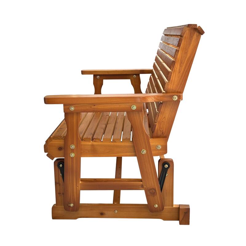 Wooden Patio Glider with High Roll Back and Deep Contoured Seat