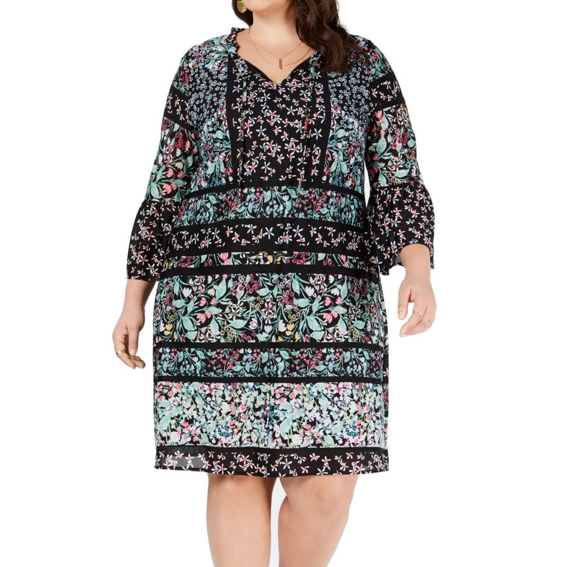 black floral bell sleeve dress