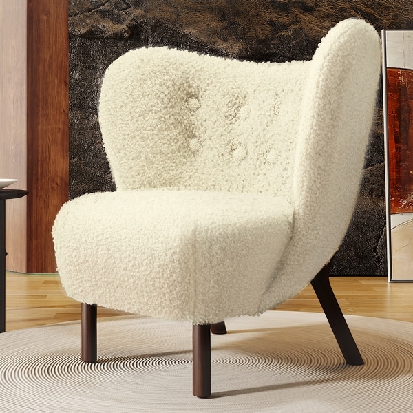 Plush Sherpa Wingback Accent Chair Modern Design with Tufted