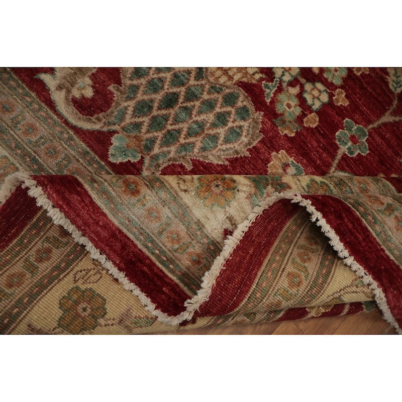 Hand Knotted Oriental 100% Wool Carpet Traditional All-Over Red Ziegler Area Rug - 11' 10'' X 9' 0''