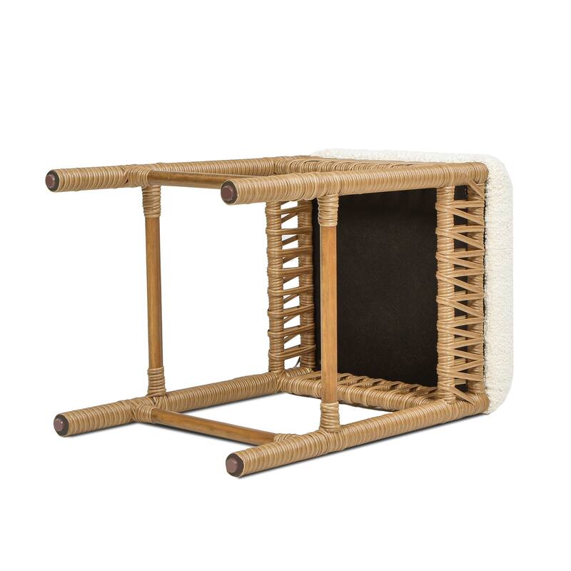 Backless Upholstered Counter Stool with Resin Rattan Frame