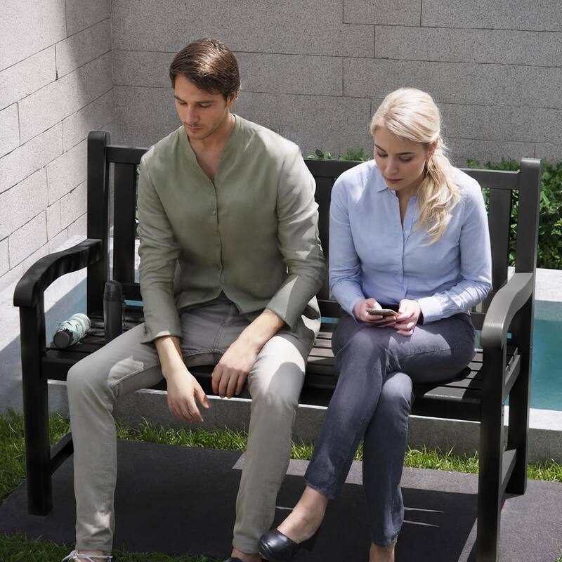 Outdoor Bench, Weatherproof Garden Bench with Ergonomic Design, 2-Person Resin Bench for Porch, Deck, Patio, Outdoor, Garden