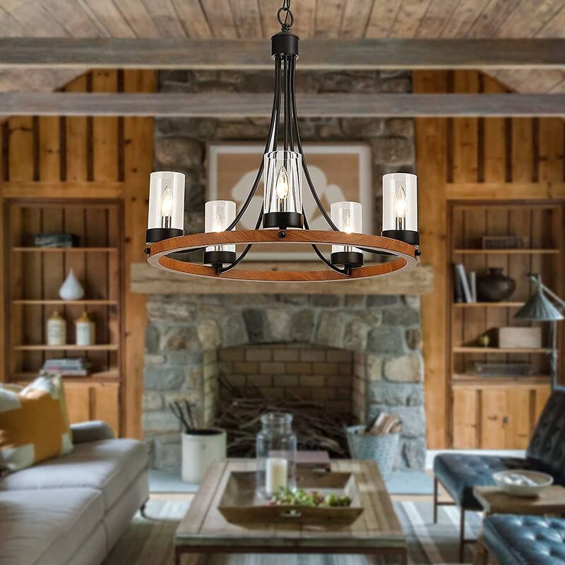 Maxax 5 - Light Candle Wrought Iron Wagon Wheel Chandelier - MX19025-5W-P