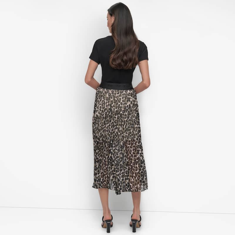 Dkny Pleated Asymmetrical Leopard Midi Skirt