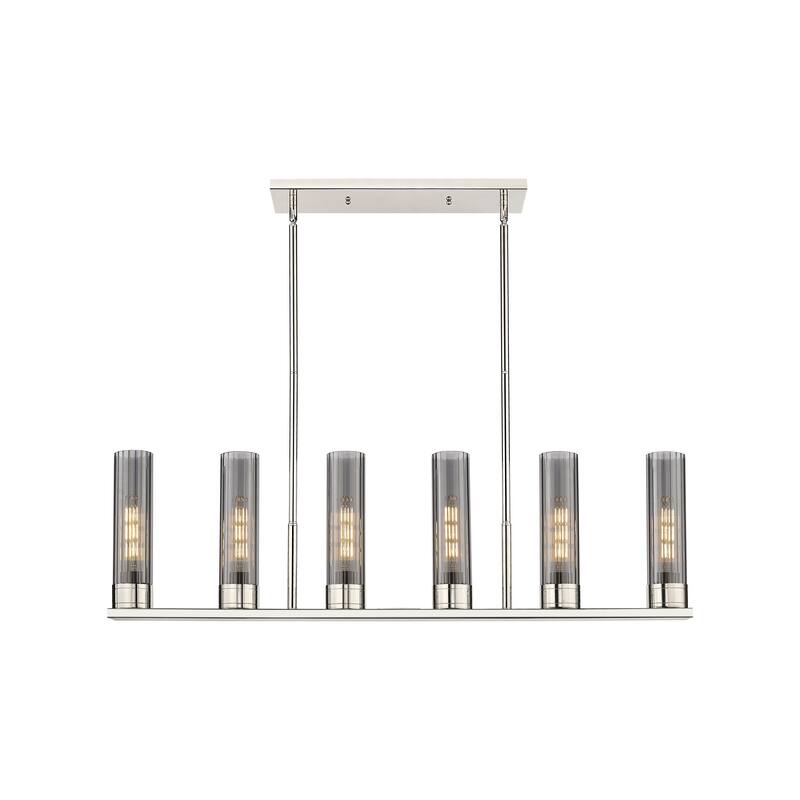 Innovations Lighting Empire - 6 Light 8" Stem Hung Linear Pendant - Polished Nickel/Light Smoke