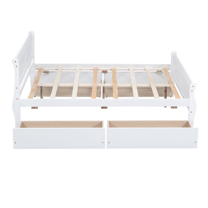 Full Size Wood Platform Bed with 4 Drawers and Streamlined Headboard