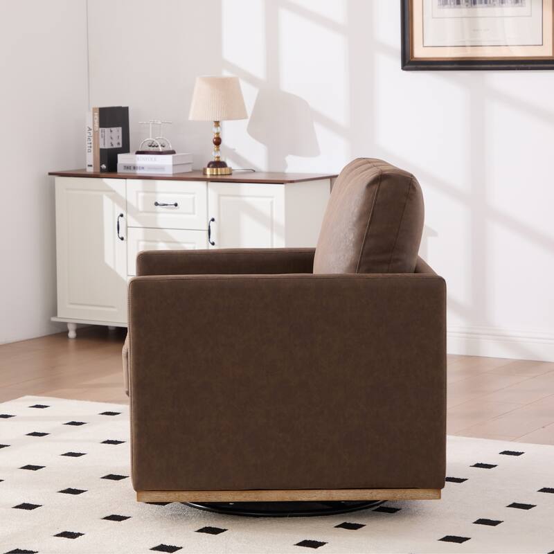 Modern PU Swivel Accent Chair with Armrest and Metal Base