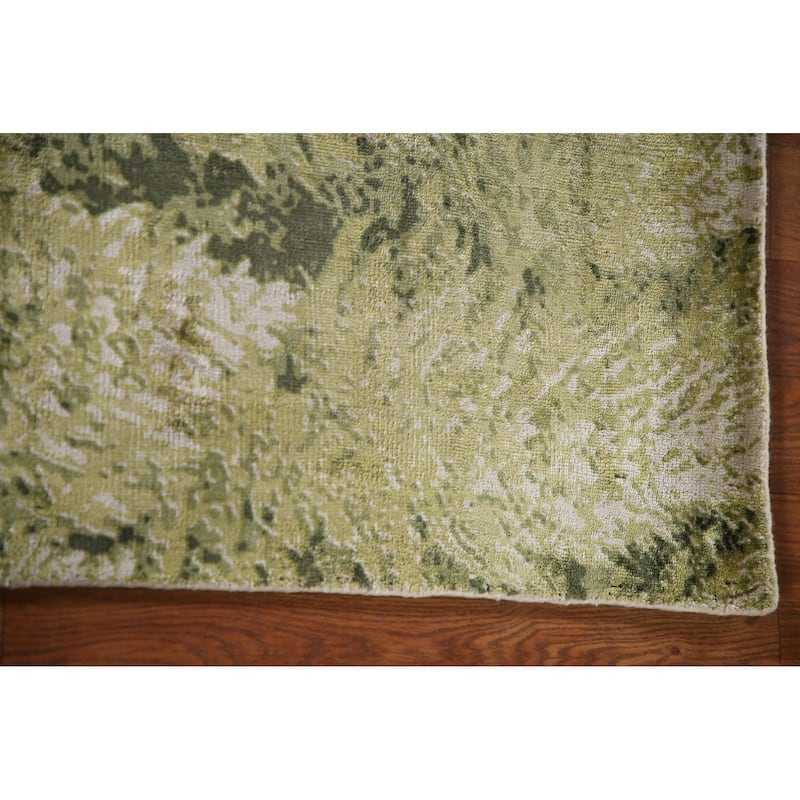 Green Abstract Modern Area Rug Hand-knotted Wool Carpet - 4'8"x 6'6"