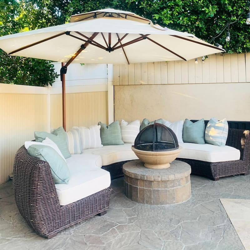 PURPLE LEAF Double Top10/11/12/13ft Round Patio Cantilever Umbrella in Wood Color