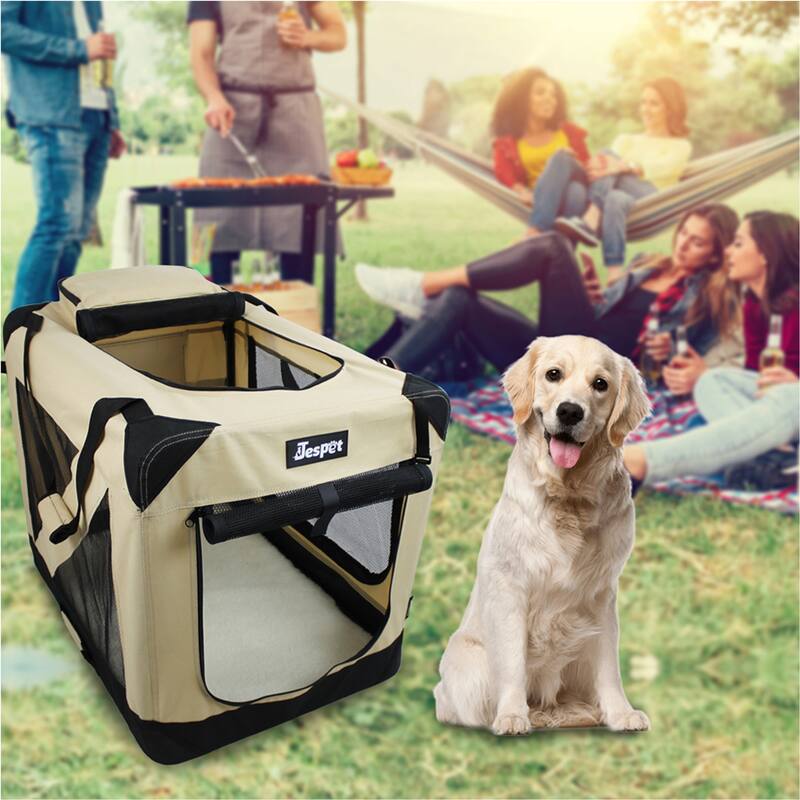 JESPET Indoor & Outdoor 3-Door Collapsible Soft-Sided Dog Crate