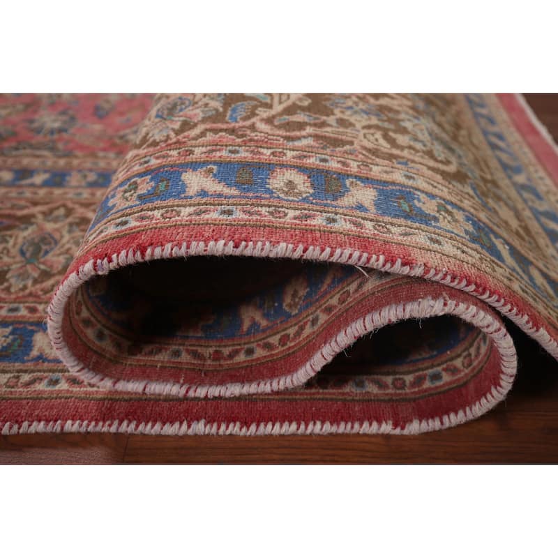 Distressed Pink Mashad Persian Vintage Rug Handmade Wool Carpet - 6'5"x 9'5"