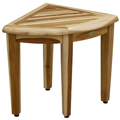 EcoDecors Snazzy Corner, Teak Shower Bench, Shower Stool, Shower Stool for Shaving Legs, Teak Bench Shower, Bathroom Bench
