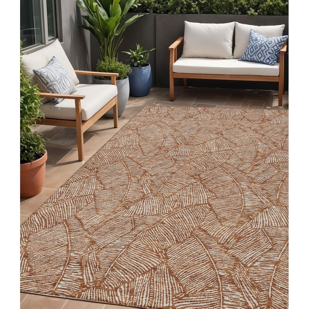 HomeRoots Floral Transitional Rectangle Outdoor Rug