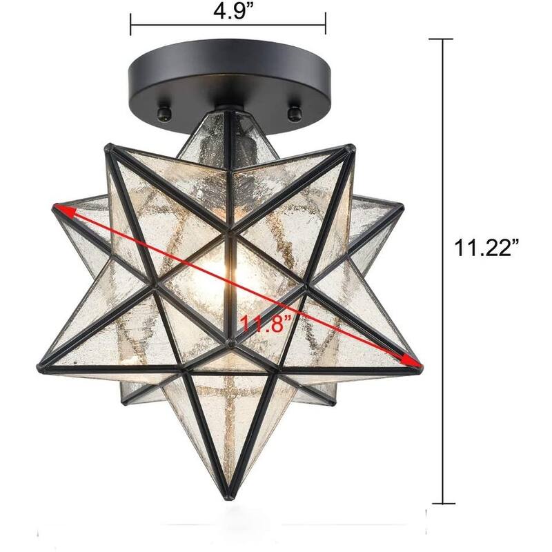 Ferrara Moravian Star Light Flush Mount Ceiling Light with Seeded Glass Shade 12-inch