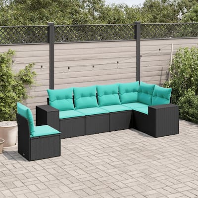 vidaXL 6 Piece Patio Sofa Set with Cushions Black Poly Rattan