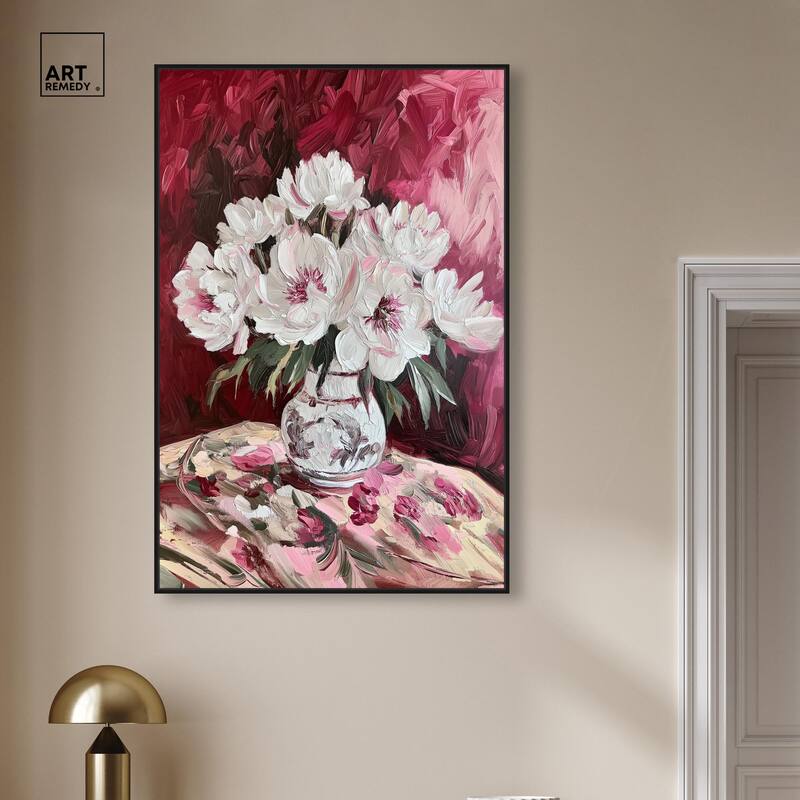 Peonies on Ruby Tide Canvas by Art Remedy