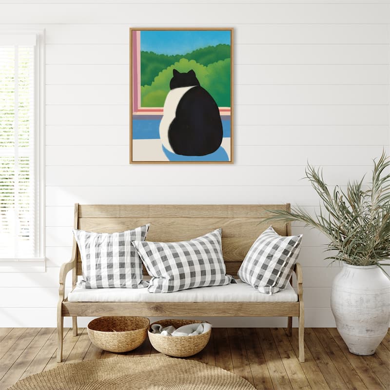 Fat Cat Looking out the Window by Little Dean Framed Canvas Wall Art