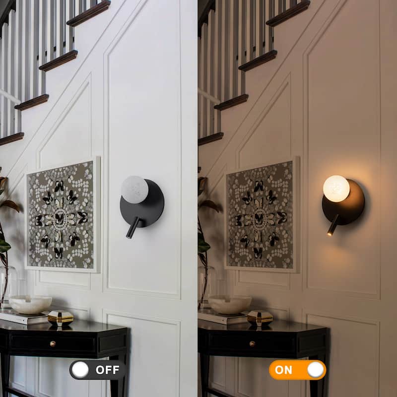 Black Dual-Light Wall Sconce with Textured Moon Glass Globe Modern