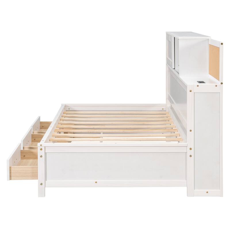 Wooden Daybed with Storage Sockets and USB Ports White