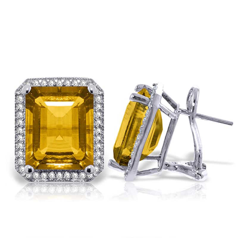 10.8 Carat 14K Solid Gold Natural Octagon Citrine Diamond Earrings - White