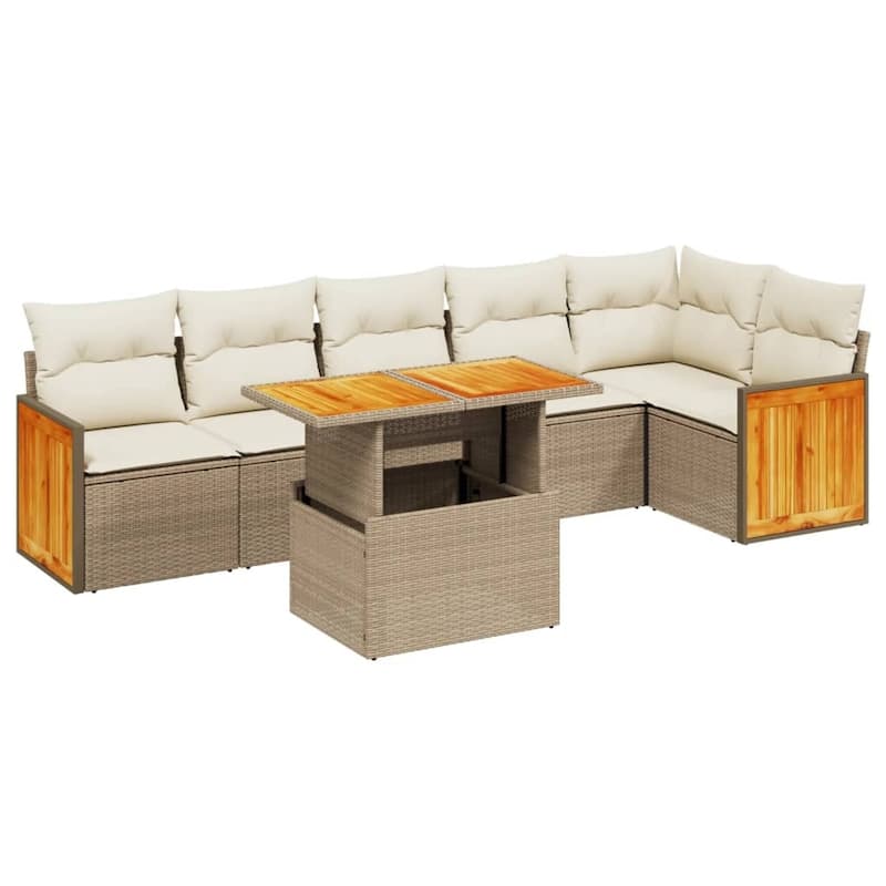 vidaXL Patio Sofa Set with Cushions Outdoor Furniture 7 Piece Poly Rattan - 21.7 x 39.4 x 28.7 in