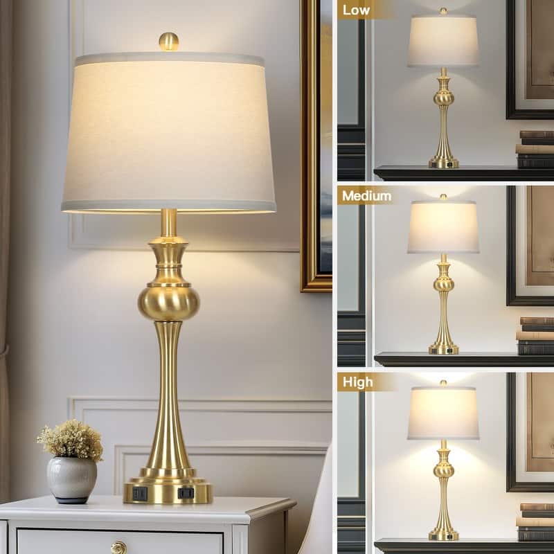 28.75'' Modern Table Lamp with USB & Type-C Charging Ports, 3-Way Touch Control(Set of 2)