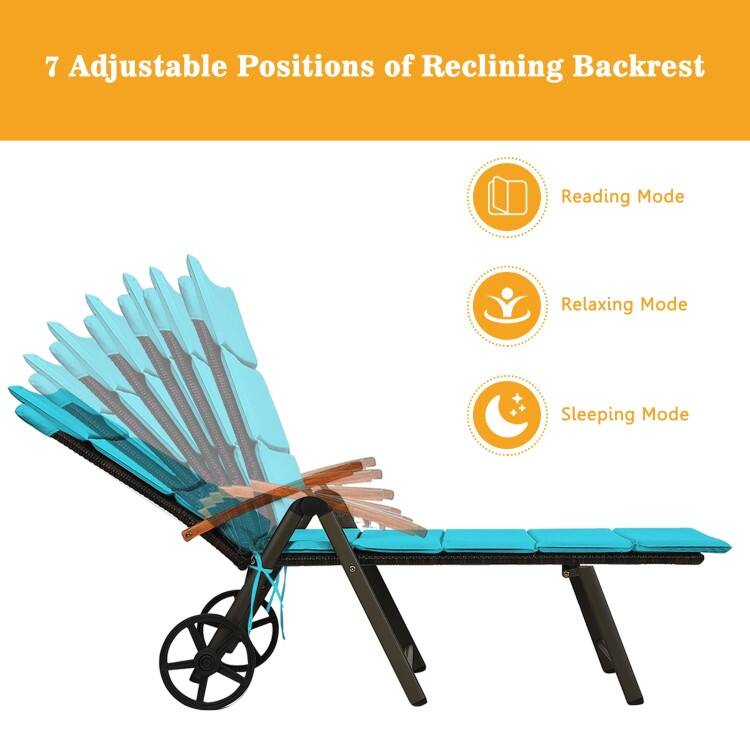 Premium Outdoor Rattan Chaise Lounge Recliner Chair for Relaxation - 56.5"~ 73" x 27.5" x 29.5"~44" (LX WX H)
