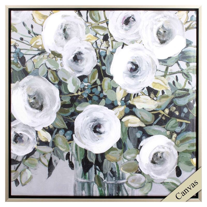 White Rose Parade - Giclee on Canvas - 30 X 30 X 3 - Plastic - Silver