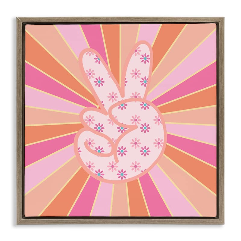 Stupell Beaming Peace Sign Hand Framed Floater Canvas Wall Art Design By Jesse Keith - 25 x 25 - Brown