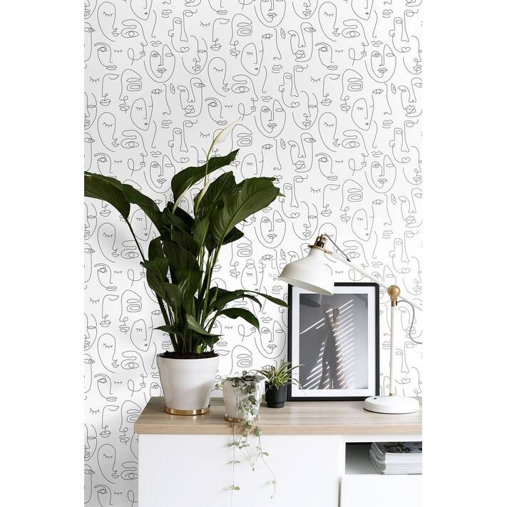 ESTA Home ESTA Home Sharona White Line Art Faces Wallpaper