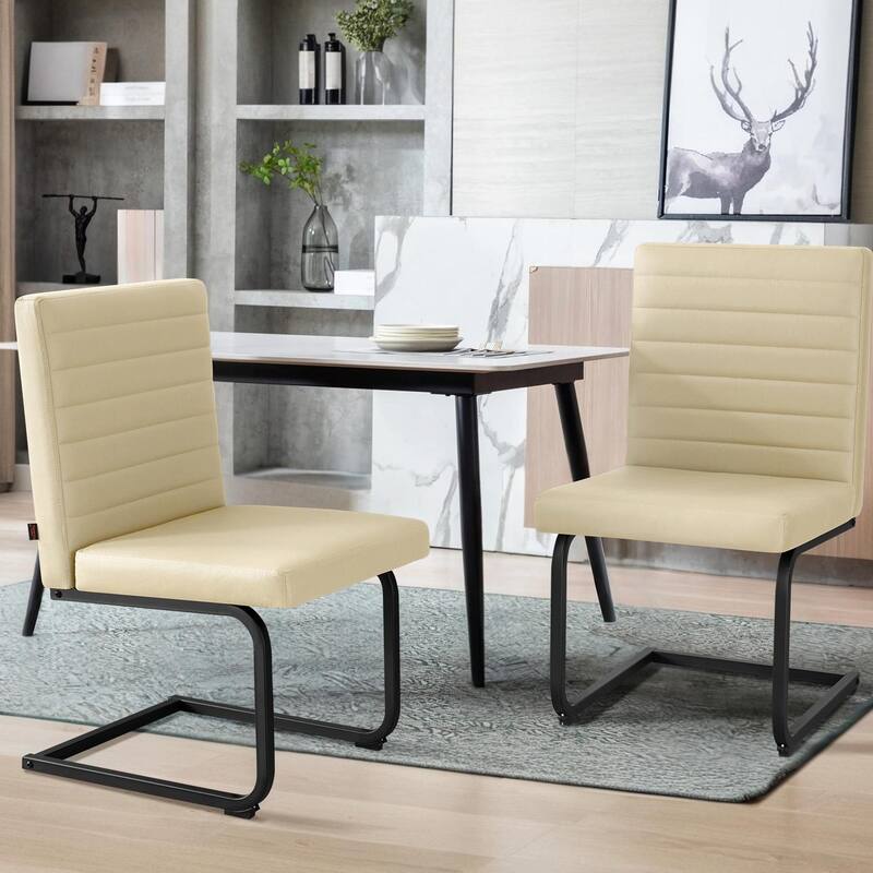 Modern Kitchen Chairs Pair - Easy Assembly & Stain-Resistant - Beige - Set of 2