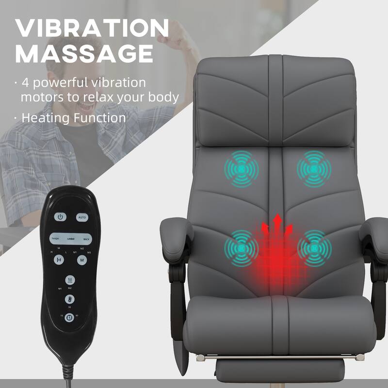 PU Leather Massage Office Recliner Chair with Lumbar Heat, Adjustable Height, Swivel Wheels