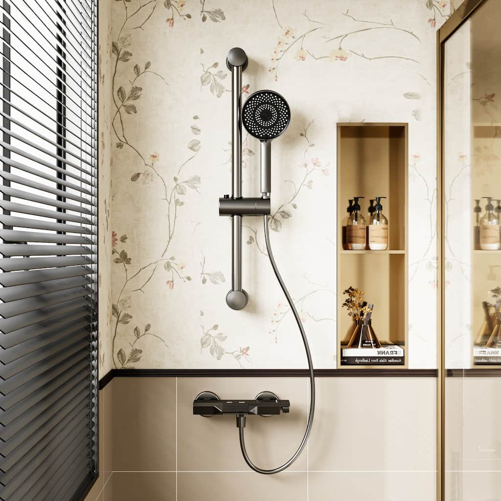 Gunmetal Thermostatic Shower System with Adjustable Slide Bar, CEC Certified Space Aluminum Shower Faucet Set