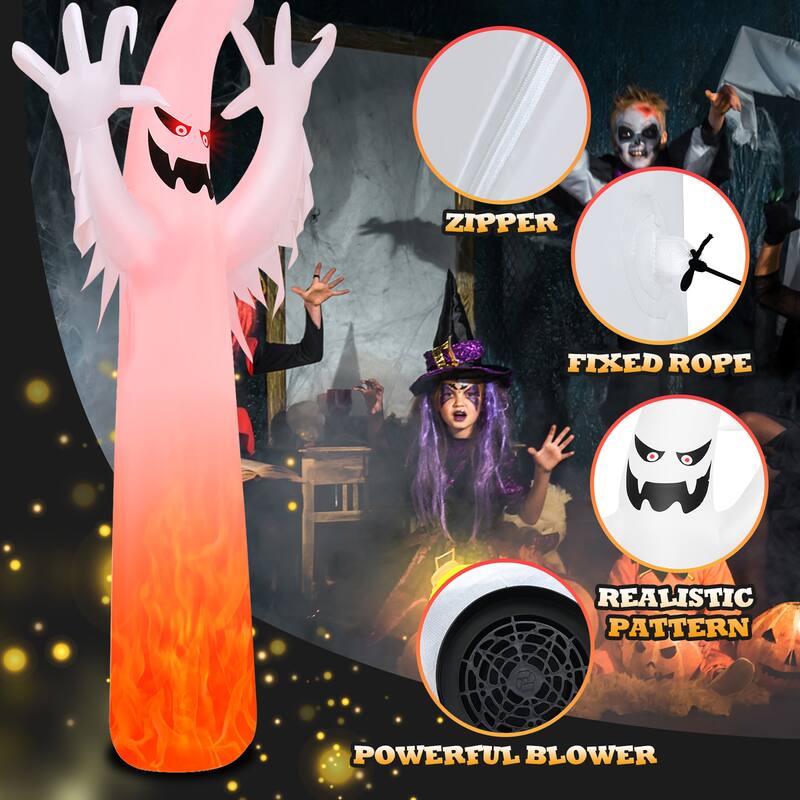 12 FT Halloween Inflatable Ghost with Rotating Flame LED Lights