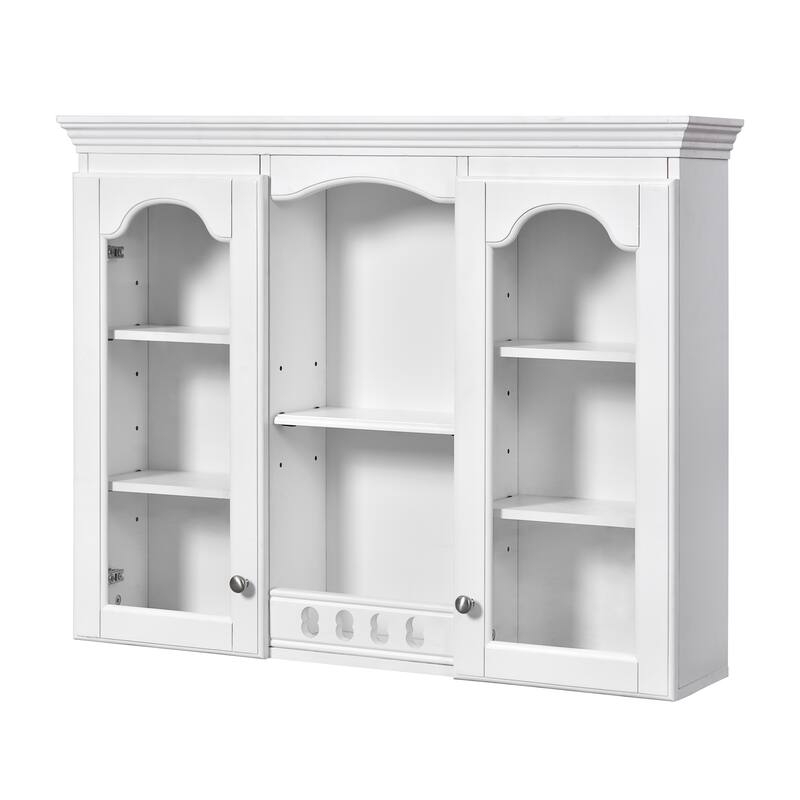 Wall Mounted Bathroom Storage Cabinet, Medicine Cabinet with Glass Doors & Open Shelves, Over The Toilet Storage Cabinet