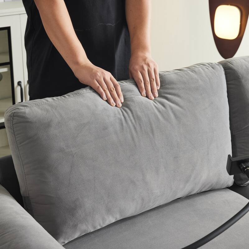 Pull-Out Queen Sofa Bed 73.63" with Memory Foam Mattress, Cup Holders, USB Ports, and Storage Pockets for Small Spaces