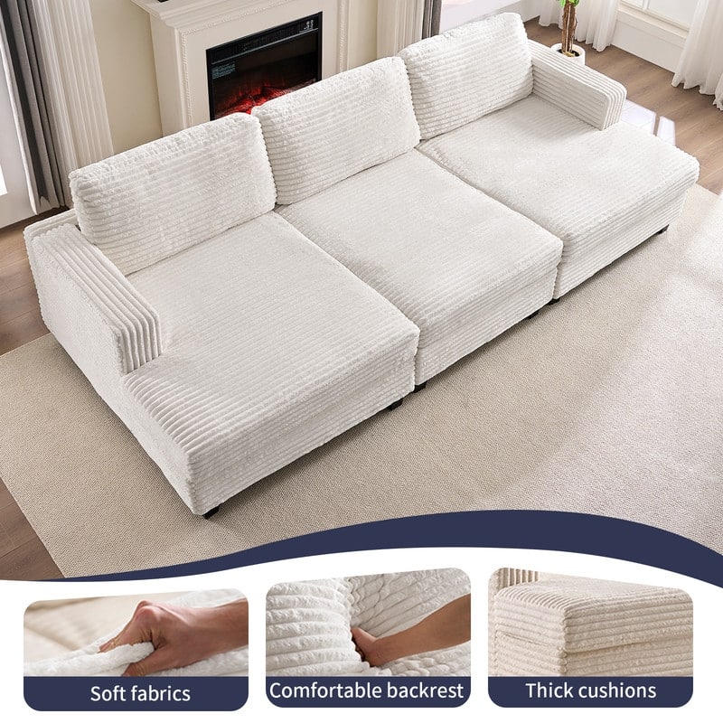 Mixoy Oversize Corduroy Fabric Convertible Modular 3-seater Sofa/Loveseat Sofa For Living Room