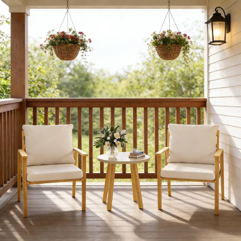 GDFStudio - Alaric Nordic-Inspired Compact Outdoor Bistro Lounge Set - 3 Piece