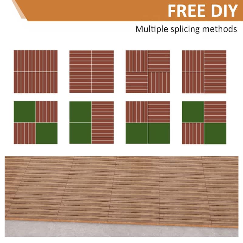 Interlocking Deck Tiles - 10PCS Waterproof Acacia Wood Patio Tiles, Flooring Tiles for Both Indoor and Outdoor