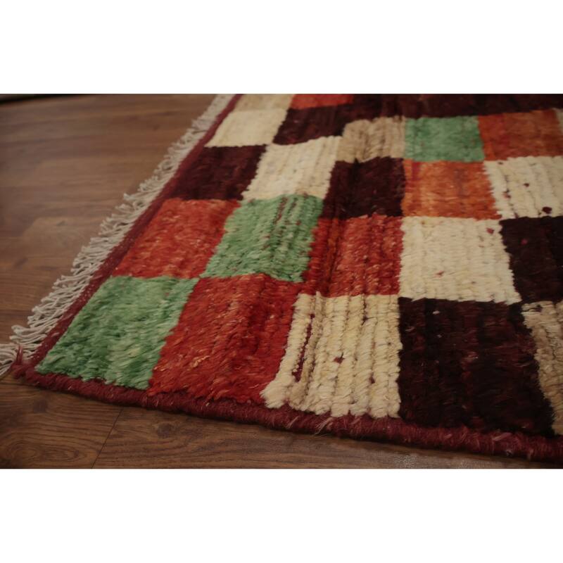 Hand Knotted Oriental 100% Wool Carpet Modern Geometric Red Moroccan Area Rug - 9' 11'' X 7' 0''