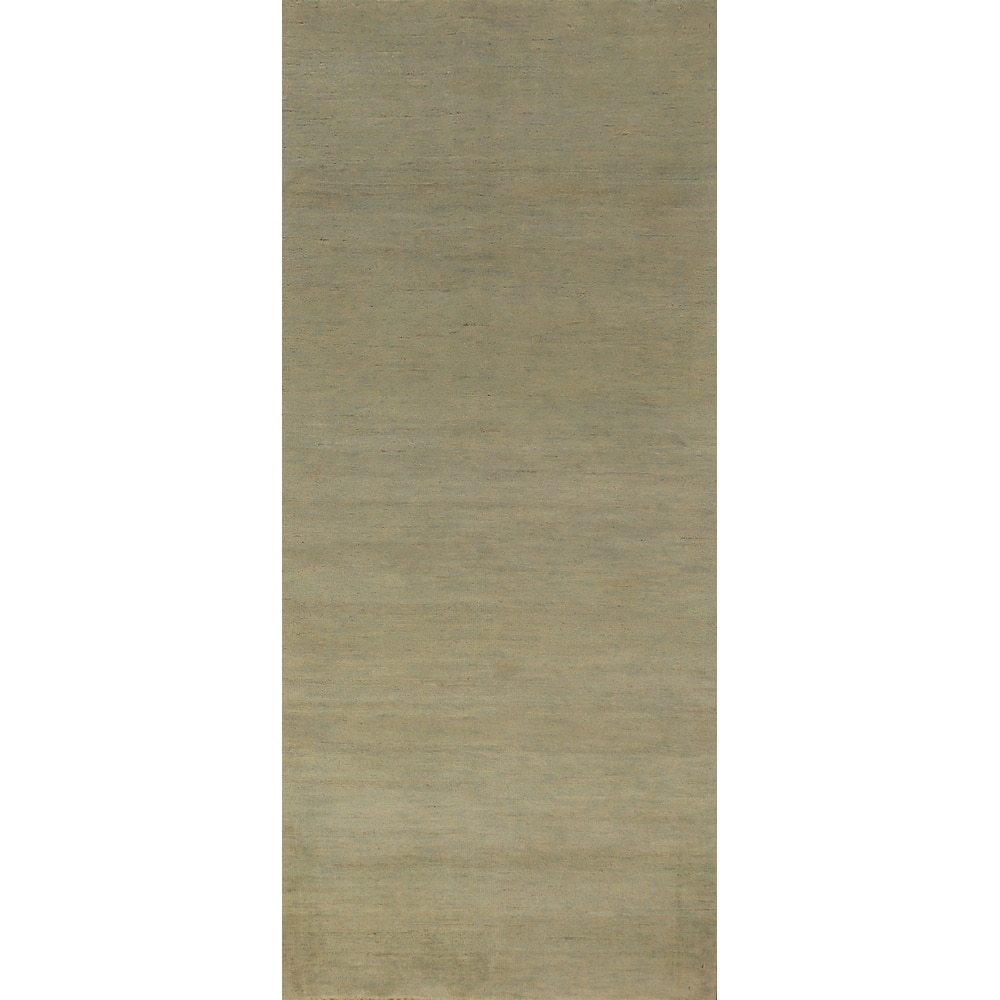 Light Green Modern Gabbeh Runner Rug Handmade Wool Carpet - 3'0" x 9'10"