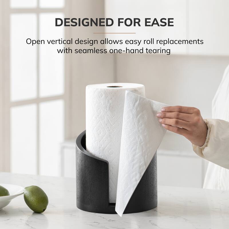 Jani Paper Towel Holder Countertop with Mango Wood Round Base and Iron Holder