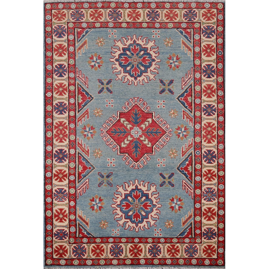 Blue Kazak Oriental Accent Rug Handmade Wool Carpet - 3'3" x 4'9"