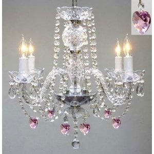 Chandelier Lighting With Crystal Pink Hearts H17 X W17 Swag Chandelier Lighting With Crystal Pink Hearts H17 X W17 Swag Plug In