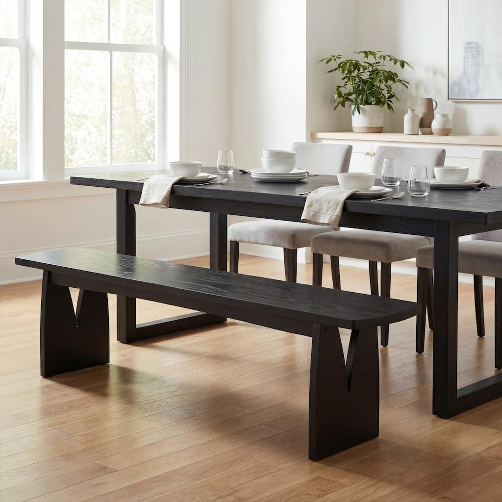 Christopher Knight Home - Lucas Dining Bench Acacia Wood Legs Long Seating Modern Entryway Bench 62.99 Inch