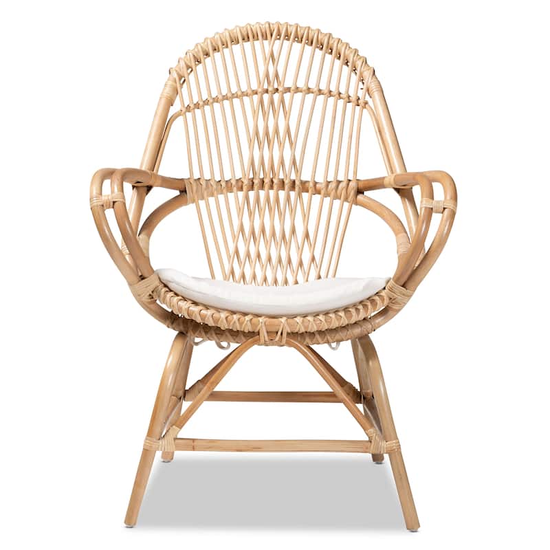 Jayden Bohemian Upholstered Rattan Accent Chair-Natural Brown/White