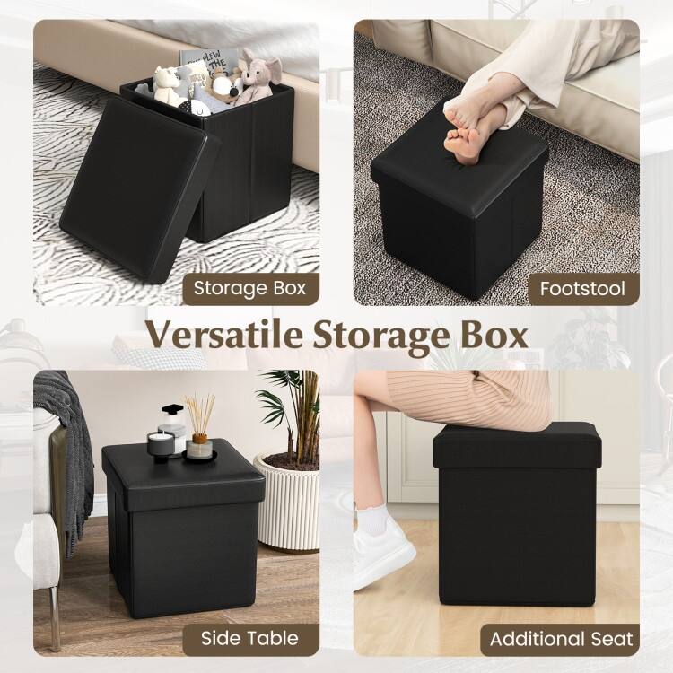 Upholstered Square Footstool with PVC Leather Surface for Bedroom