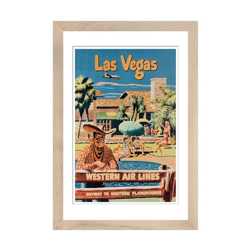 iCanvas "Las Vegas - Western Airlines, Skyway To Western Playgrounds" by Unknown Artist - Natural - 24x16x1