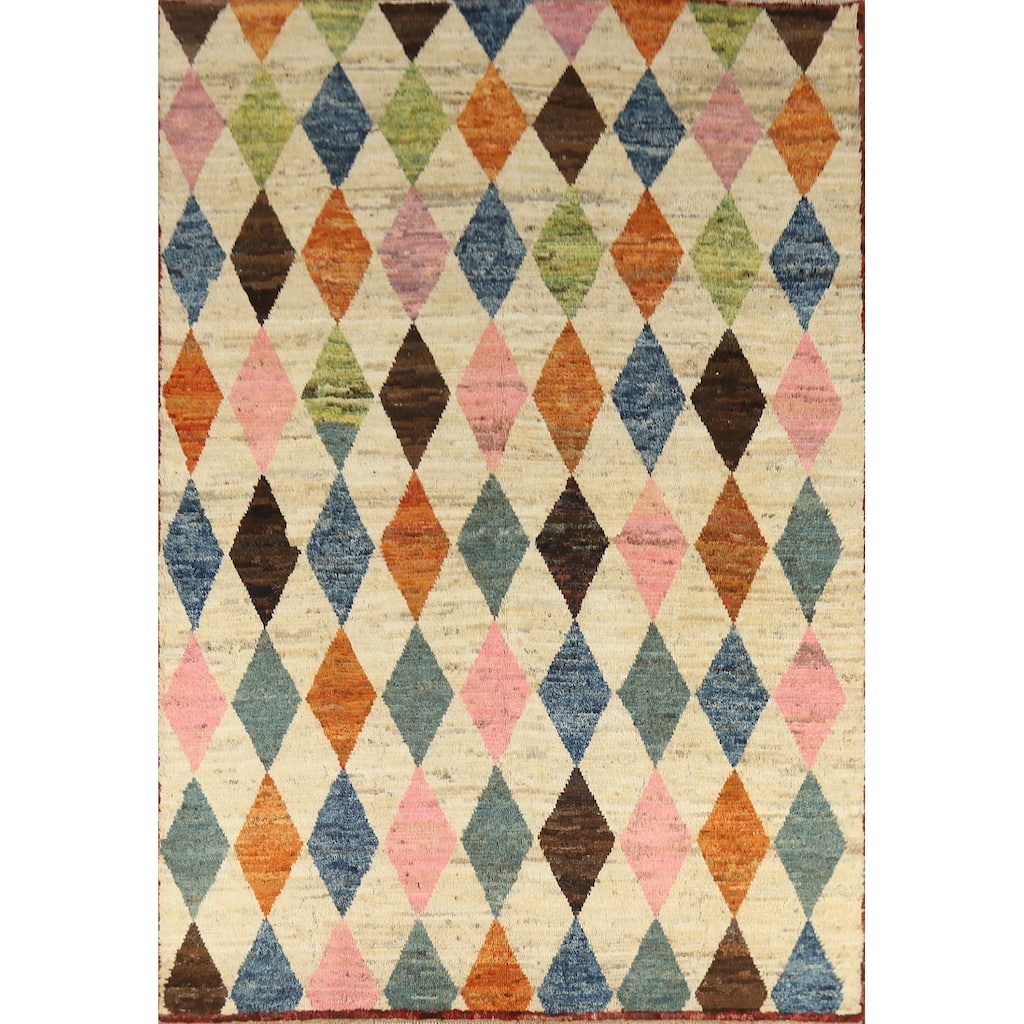 Geometric Moroccan Rug Hand-Knotted Multi-Color Wool Carpet - 6'9" x 9'0"